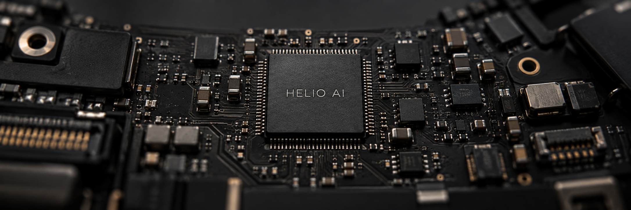 A Helio AI processor and components on a black circuit board