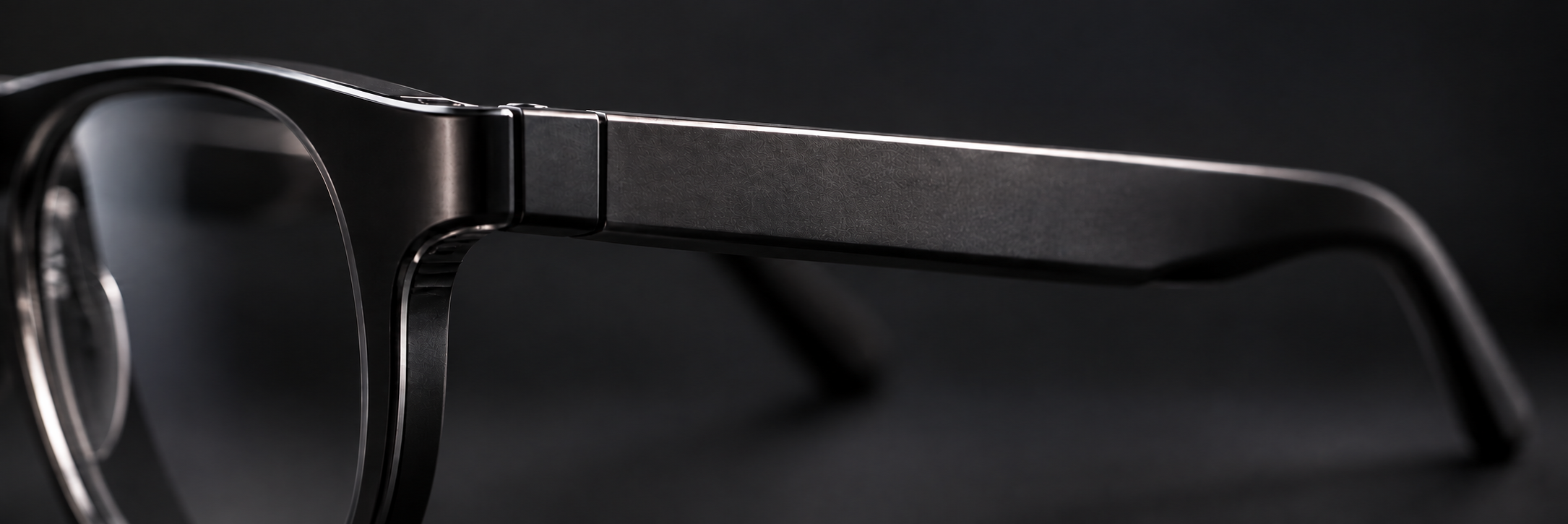 Close-up of a finished black eyewear temple