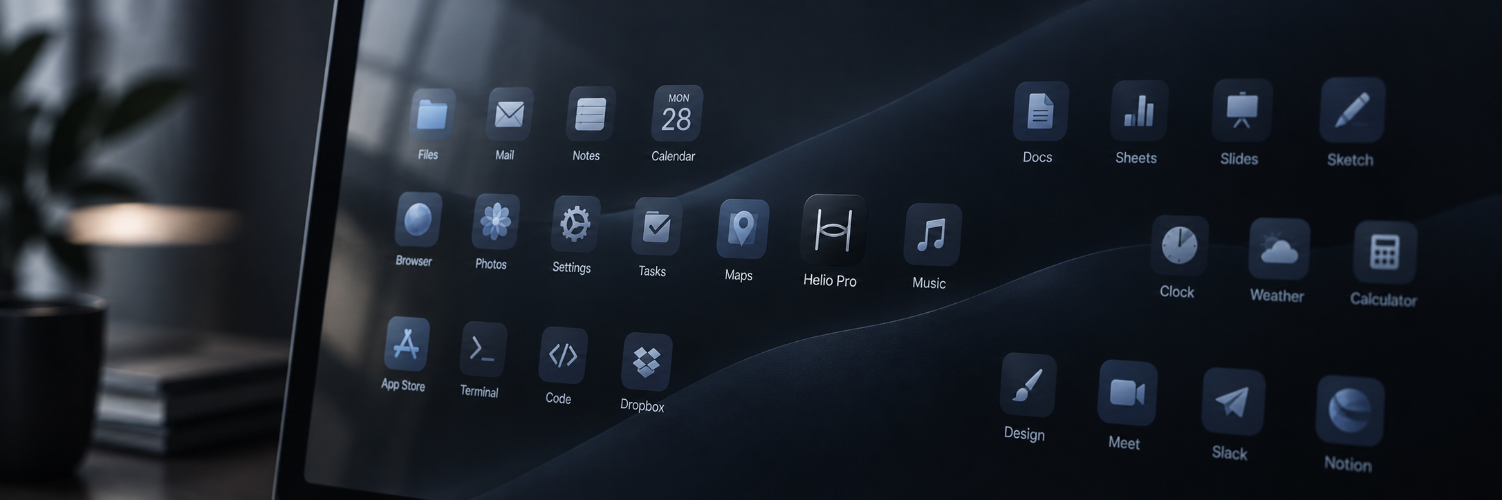 Helio Pro among applications on a dark desktop interface